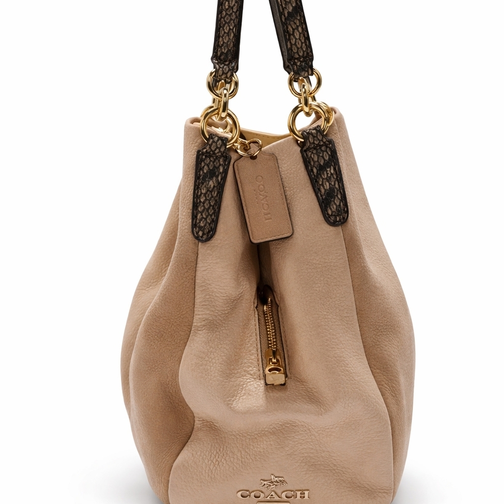 Coach Classic Taupe Leather Shoulder Bag with Black Handles - Picture 4 of 11